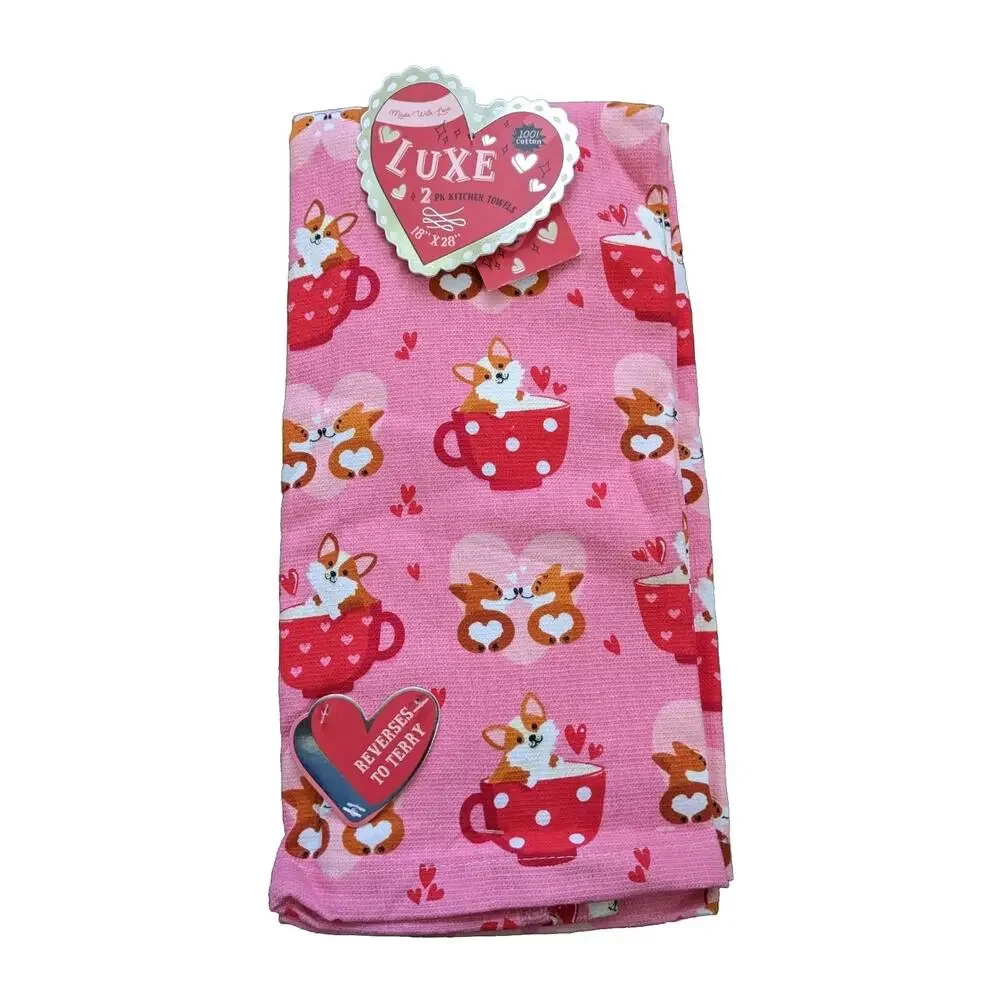Set Pack 2 Cardigan Welsh Corgi Kitchen Dish Towel Heart Love Valentine Day New